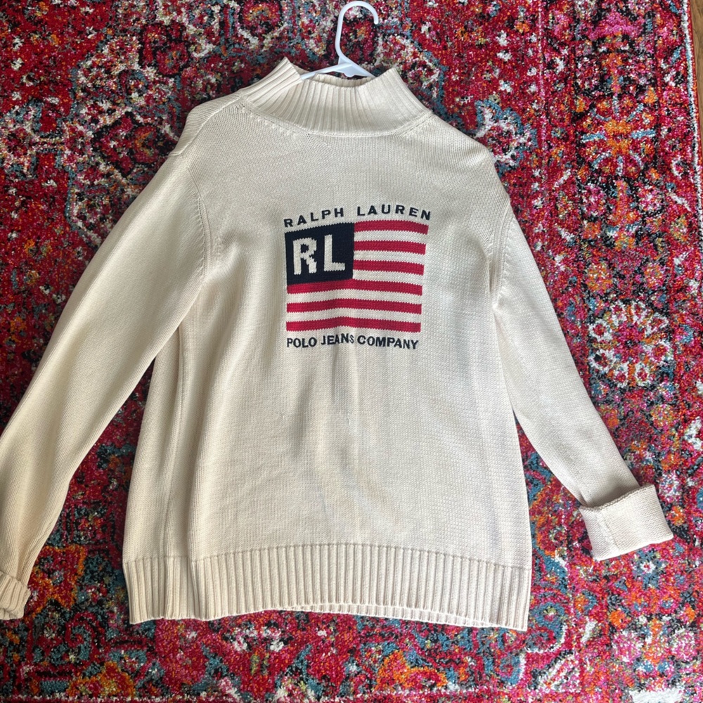 Polo Ralph Lauren American flag cream sweater, size medium